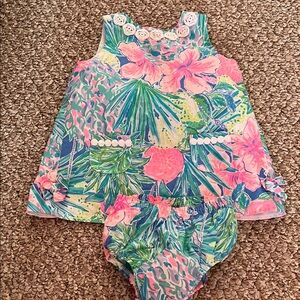 Lilly Pulitzer Pink and Green Floral Kids Dress